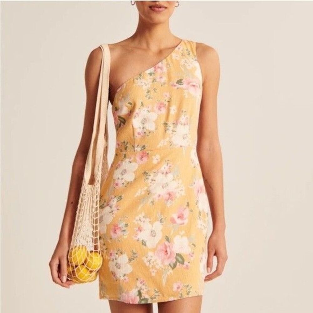 Abercrombie & Fitch Dress SM Linen Blend One Shoulder Floral Garden Spring Fairy